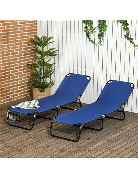 Outsunny Set of Two Metal Frame Folding Sun Loungers - Blue