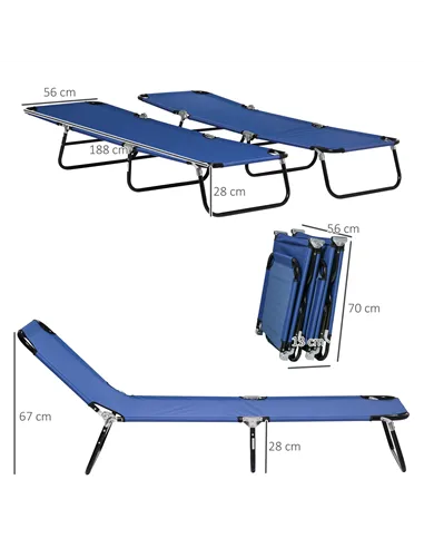Outsunny Set of Two Metal Frame Folding Sun Loungers - Blue