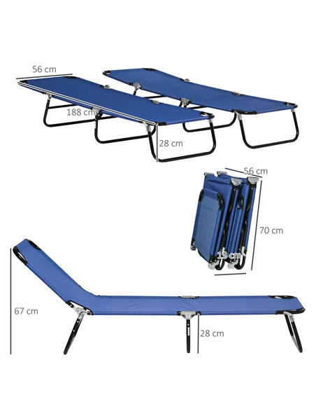 Outsunny Set of Two Metal Frame Folding Sun Loungers - Blue