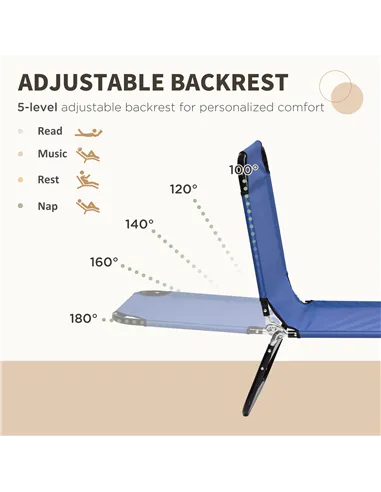 Outsunny Set of Two Metal Frame Folding Sun Loungers - Blue