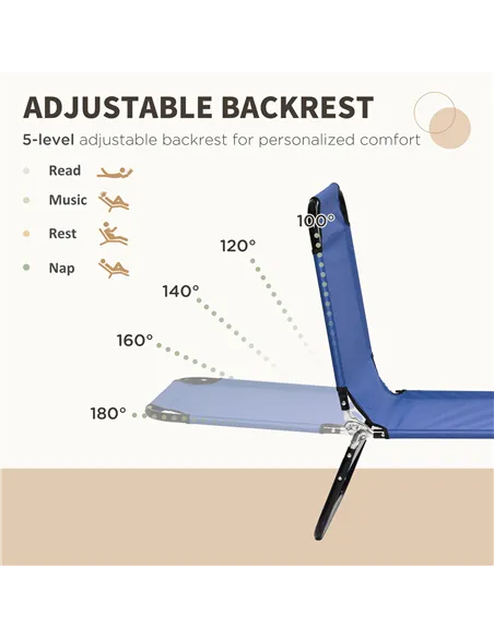 Outsunny Set of Two Metal Frame Folding Sun Loungers - Blue