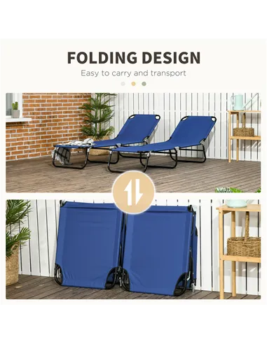 Outsunny Set of Two Metal Frame Folding Sun Loungers - Blue