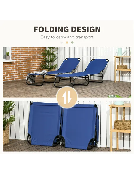 Outsunny Set of Two Metal Frame Folding Sun Loungers - Blue