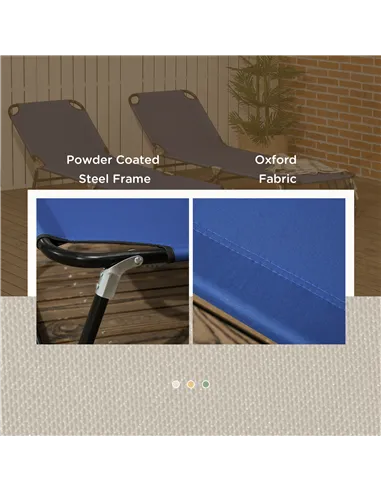 Outsunny Set of Two Metal Frame Folding Sun Loungers - Blue