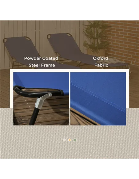 Outsunny Set of Two Metal Frame Folding Sun Loungers - Blue