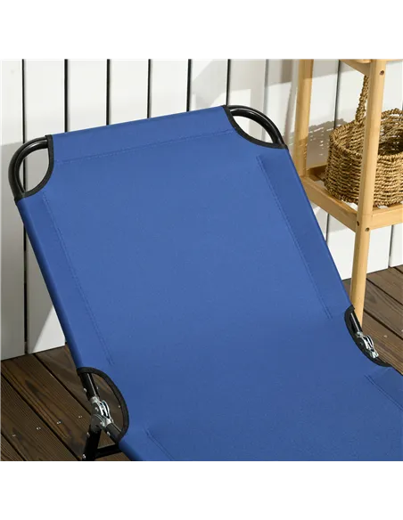 Outsunny Set of Two Metal Frame Folding Sun Loungers - Blue