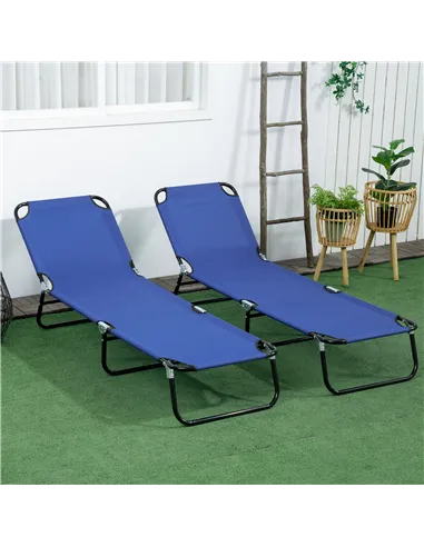 Outsunny Set of Two Metal Frame Folding Sun Loungers - Blue