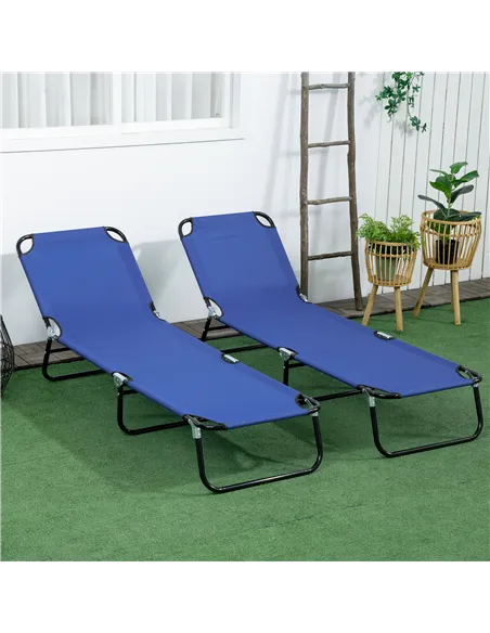 Outsunny Set of Two Metal Frame Folding Sun Loungers - Blue