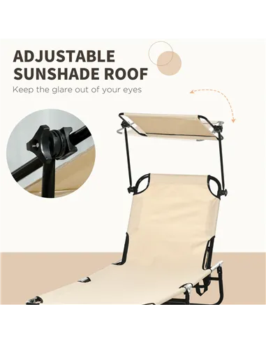 Outsunny 2 Piece Folding Sun Loungers with Canopy, Adjustable Recliner Garden Chairs with Side Pocket, Steel Frame and Breathabl