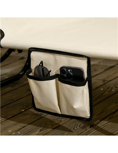 Outsunny 2 Piece Folding Sun Loungers with Canopy, Adjustable Recliner Garden Chairs with Side Pocket, Steel Frame and Breathabl