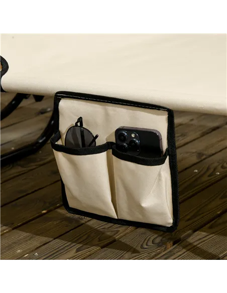 Outsunny 2 Piece Folding Sun Loungers with Canopy, Adjustable Recliner Garden Chairs with Side Pocket, Steel Frame and Breathabl