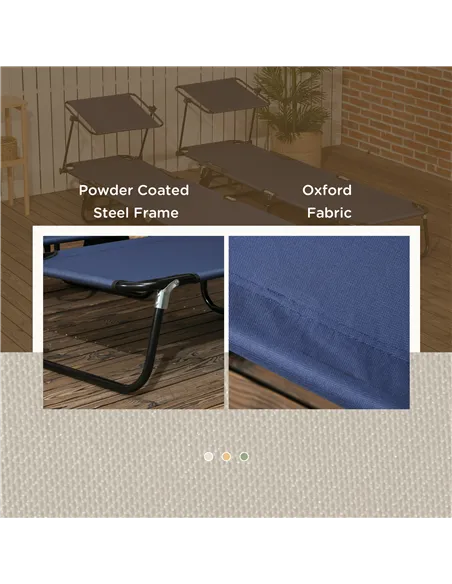 Outsunny Set of Two Folding Sun Loungers, with Adjustable Backs and Sun Canopies - Dark Blue