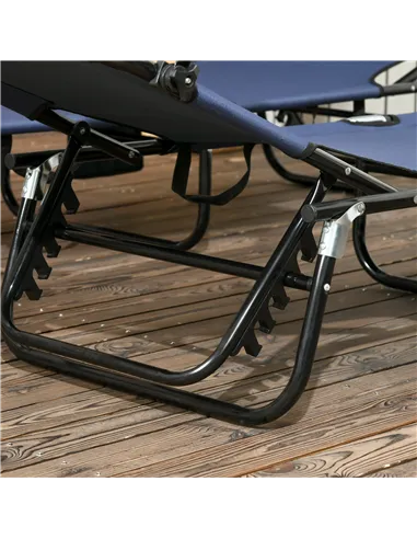 Outsunny Set of Two Folding Sun Loungers, with Adjustable Backs and Sun Canopies - Dark Blue
