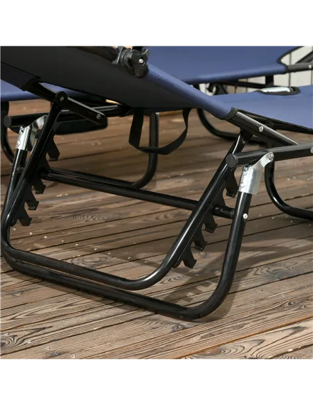 Outsunny Set of Two Folding Sun Loungers, with Adjustable Backs and Sun Canopies - Dark Blue