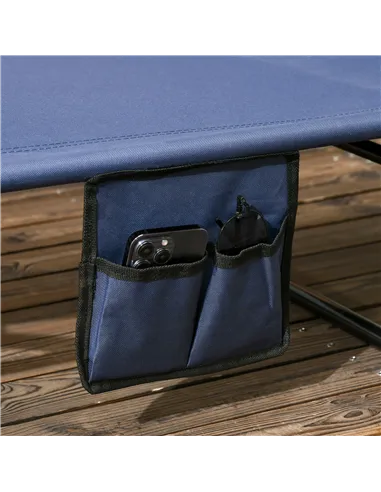 Outsunny Set of Two Folding Sun Loungers, with Adjustable Backs and Sun Canopies - Dark Blue