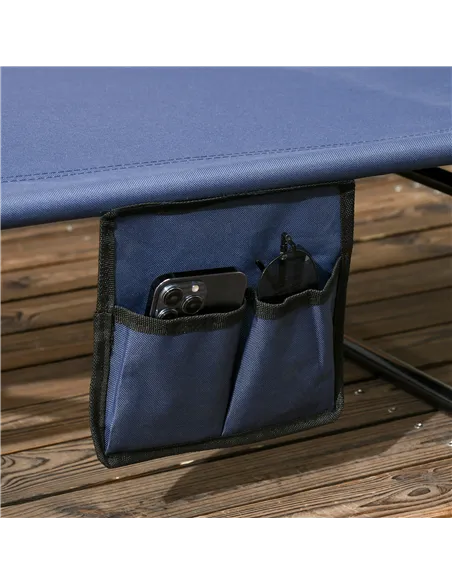 Outsunny Set of Two Folding Sun Loungers, with Adjustable Backs and Sun Canopies - Dark Blue