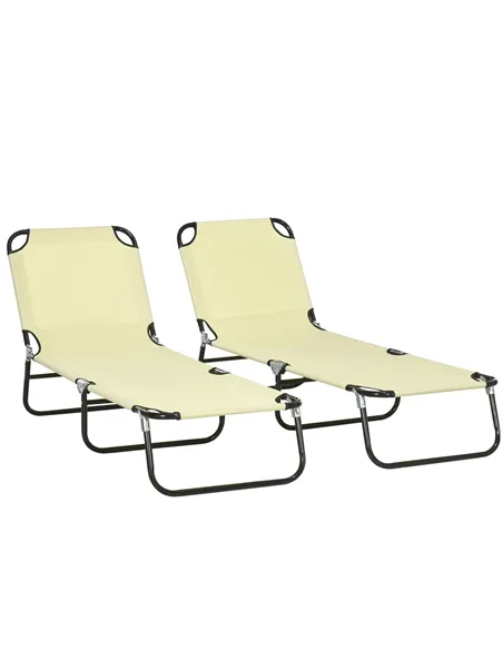 Outsunny Set of Two Metal Frame Folding Sun Loungers - Beige