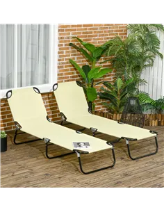 Outsunny Set of Two Metal Frame Folding Sun Loungers - Beige 2