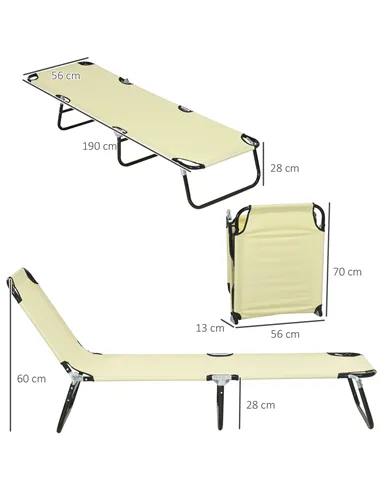 Outsunny Set of Two Metal Frame Folding Sun Loungers - Beige