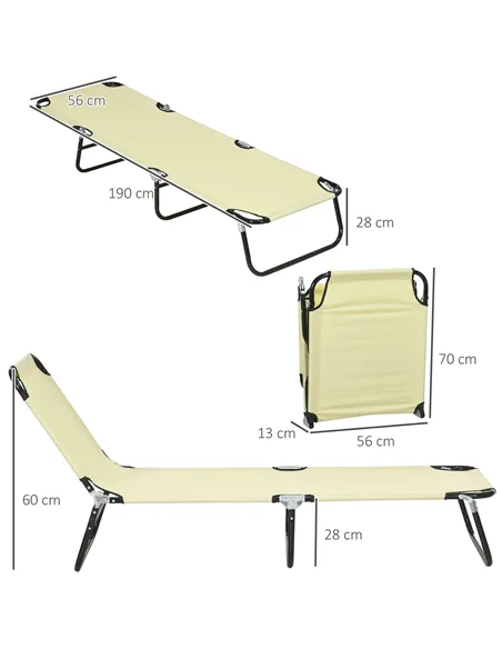 Outsunny Set of Two Metal Frame Folding Sun Loungers - Beige