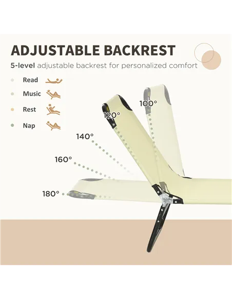 Outsunny Set of Two Metal Frame Folding Sun Loungers - Beige