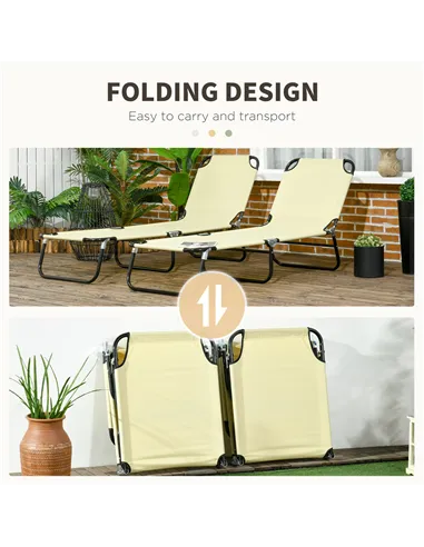 Outsunny Set of Two Metal Frame Folding Sun Loungers - Beige
