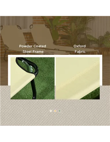 Outsunny Set of Two Metal Frame Folding Sun Loungers - Beige