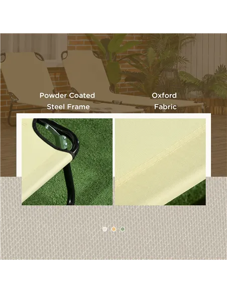 Outsunny Set of Two Metal Frame Folding Sun Loungers - Beige
