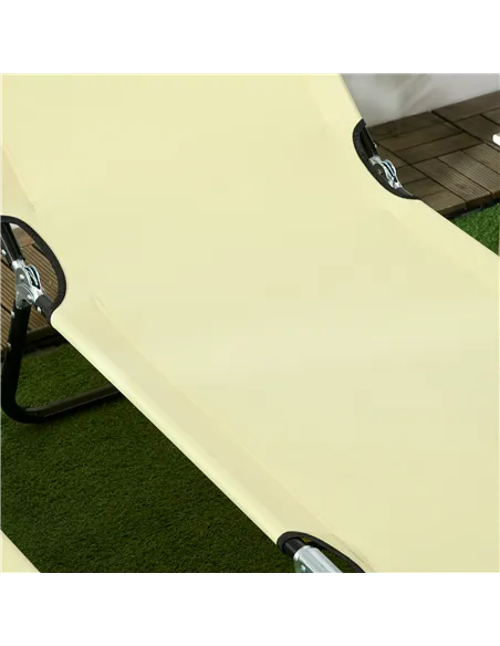 Outsunny Set of Two Metal Frame Folding Sun Loungers - Beige