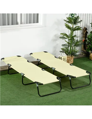 Outsunny Set of Two Metal Frame Folding Sun Loungers - Beige