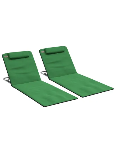 Outsunny Set of Two Metal Frame Beach Chairs, with Reclining Backs - Green