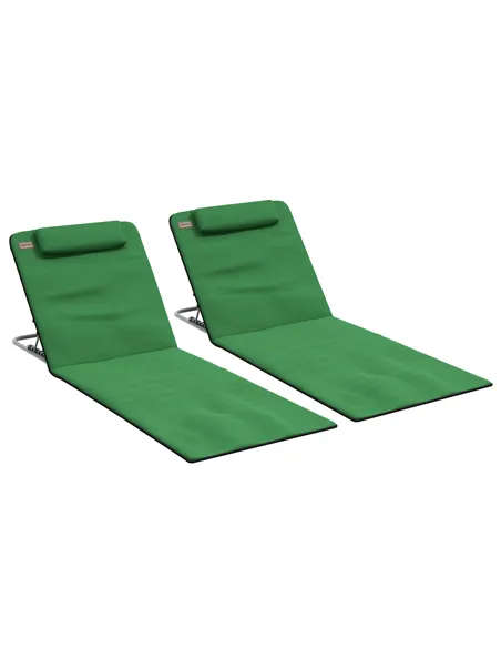 Outsunny Set of Two Metal Frame Beach Chairs, with Reclining Backs - Green
