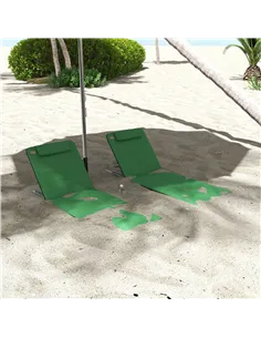 Outsunny Set of Two Metal Frame Beach Chairs, with Reclining Backs - Green 2