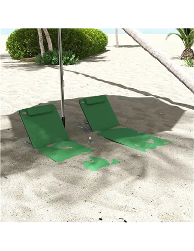Outsunny Set of Two Metal Frame Beach Chairs, with Reclining Backs - Green