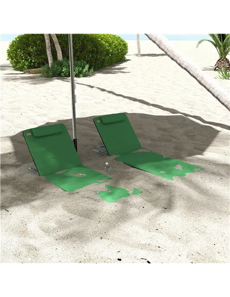 Outsunny Set of Two Metal Frame Beach Chairs, with Reclining Backs - Green