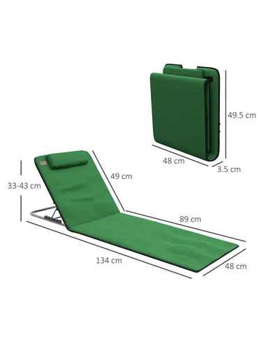 Outsunny Set of Two Metal Frame Beach Chairs, with Reclining Backs - Green