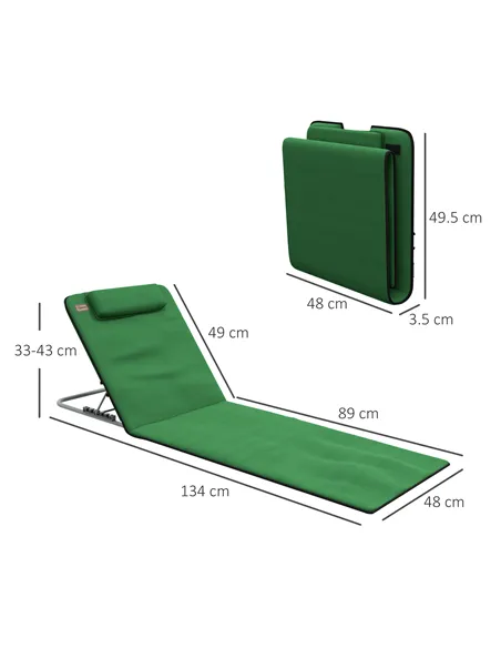 Outsunny Set of Two Metal Frame Beach Chairs, with Reclining Backs - Green