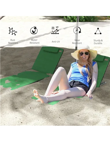 Outsunny Set of Two Metal Frame Beach Chairs, with Reclining Backs - Green