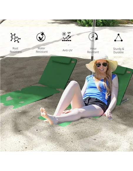 Outsunny Set of Two Metal Frame Beach Chairs, with Reclining Backs - Green