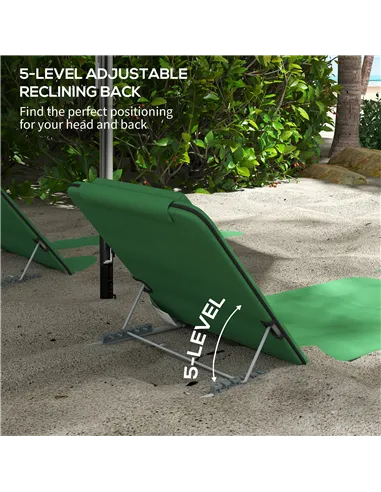 Outsunny Set of Two Metal Frame Beach Chairs, with Reclining Backs - Green
