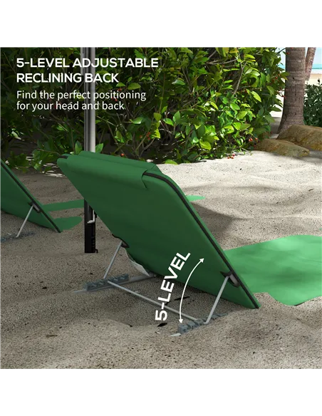 Outsunny Set of Two Metal Frame Beach Chairs, with Reclining Backs - Green