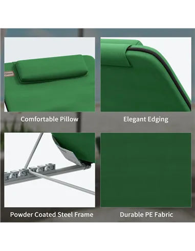 Outsunny Set of Two Metal Frame Beach Chairs, with Reclining Backs - Green