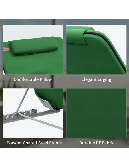 Outsunny Set of Two Metal Frame Beach Chairs, with Reclining Backs - Green