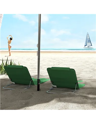Outsunny Set of Two Metal Frame Beach Chairs, with Reclining Backs - Green