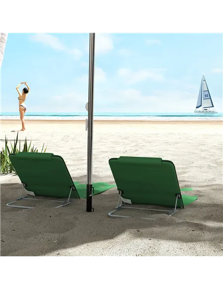 Outsunny Set of Two Metal Frame Beach Chairs, with Reclining Backs - Green