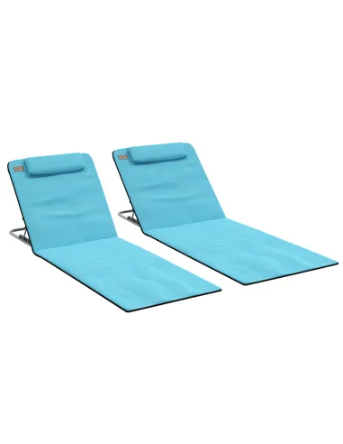 Outsunny Set of Two Metal Frame Beach Chairs, with Reclining Backs - Blue
