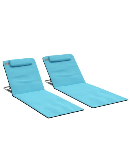 Outsunny Set of Two Metal Frame Beach Chairs, with Reclining Backs - Blue