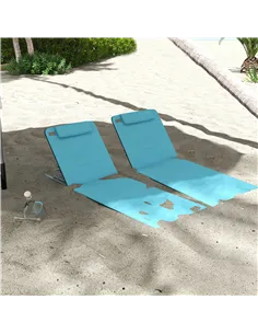 Outsunny Set of Two Metal Frame Beach Chairs, with Reclining Backs - Blue 2