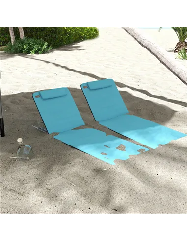 Outsunny Set of Two Metal Frame Beach Chairs, with Reclining Backs - Blue