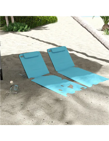 Outsunny Set of Two Metal Frame Beach Chairs, with Reclining Backs - Blue